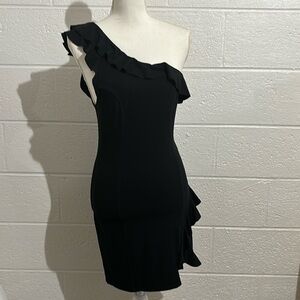 Free People One Shoulder Ruffle Black Mini Dress